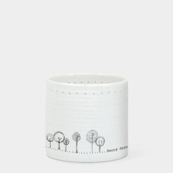 East of India White Porcelain Tea Light Holder Happy Days Etsy