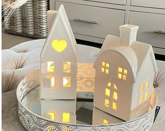 White Ceramic  House T-light Holders