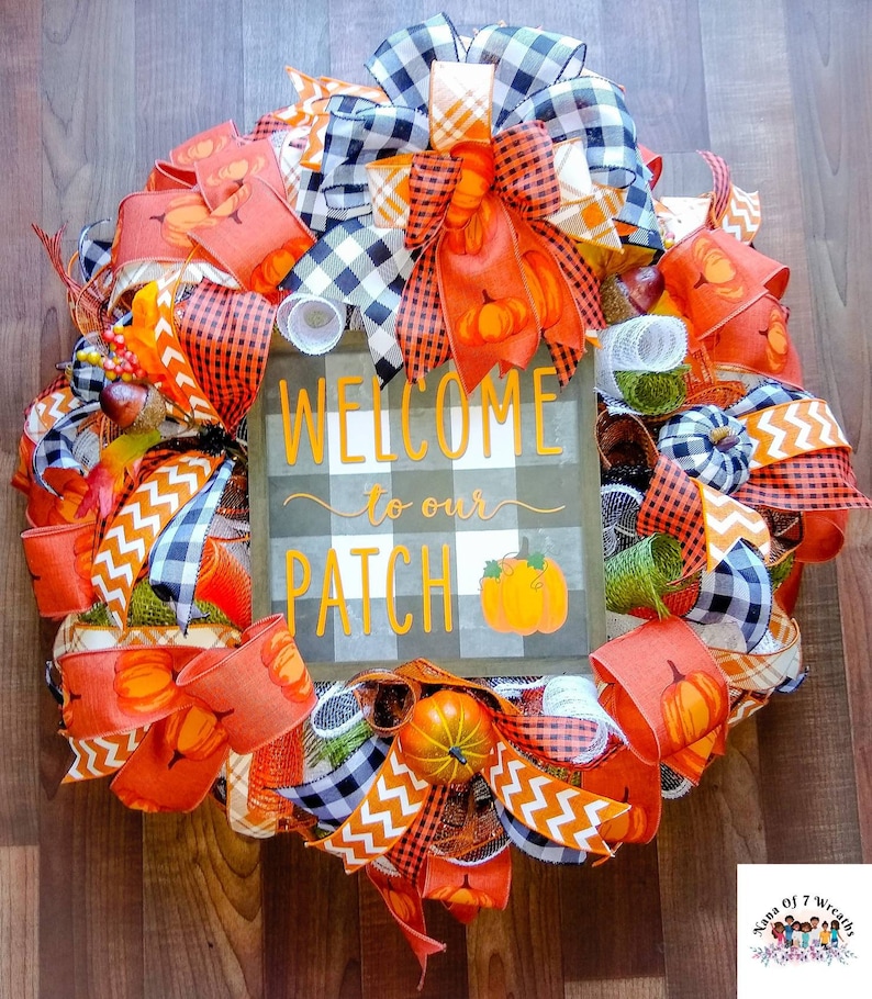 Pumpkin Door hanger Fall Harvey Wreath Autumn Wall hanger