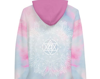 Ethereal Heart Chakra Mandala Hoodie. Sacred Geometry. Yoga. Pilates. Gym Workout. Rave Hoodie. Festival Hoodie. Rave Clothes. Festival Tops