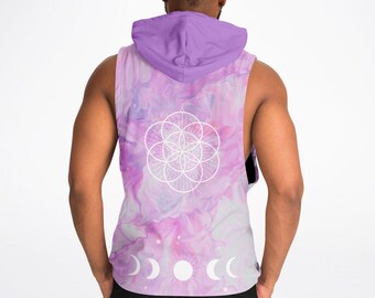 Orchid Love Metatron’s Cube Sleeveless Hoodie Tank Top Drop Armhole | Rave Tank Top | Festival Clothing | EDM EDC Outfit | Sacred Geometry