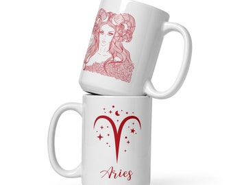 Aries Zodiac Mug, Astrology Ram Ceramic Coffee Cup