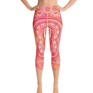 Root Chakra Capri Leggings. Yoga Leggings. Gym Leggings. Festival Clothes. Festival Leggings. Rave Leggings. Chakra Leggings. EDM Clothes.