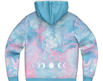 Blue Moon Seed of Life Microfleece Hoodie with Zipper. Festival Top. Rave Tank Top. Rave Clothing. Festival Clothing. Burning Man.EDM Hoodie