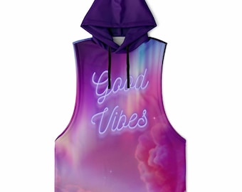 Good Vibes Sleeveless Hoodie Tank Top Drop Armhole | Rave Tank Top | Festival Clothing | EDM EDC Outfit | Burning Man Top