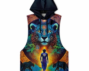 Vision Quest Sleeveless Hoodie Tank Top Drop Armhole | Rave Tank Top | Festival Clothing | EDM EDC Outfit | Burning Man | Psychedelic Top