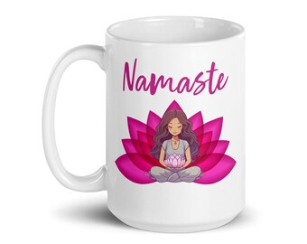 Namaste Meditating Lotus Goddess Coffee Mug by Goddess Swag. Yoga Gifts. Gifts Under 30. Zen Mug. Work Gifts. Gifts for Her. Spiritual Mug.