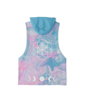 Blue Moon Seed of Life Tank Hoodie | Sacred Geometry Festival Rave Wear