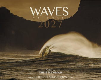 WAVES Calendar 2027 Cornish Seascapes, Cornwall surf & surfing.  FREE postage in UK.