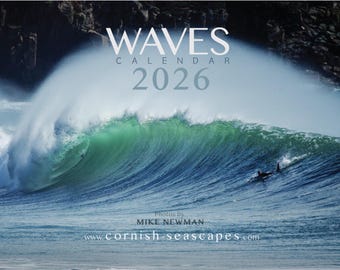 WAVES Calendar 2026 Cornish Seascapes, Cornwall surf & surfing.  FREE postage in UK.