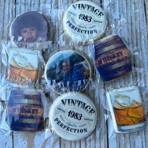 1 Dozen Custom Personalized Aged to Perfection Whiskey Birthday Themed Sugar Cookies --12 count