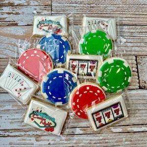 1 Dozen Casino Night Themed Decorated Sugar Cookies Poker Chip Cookies Party Favor Gift Set