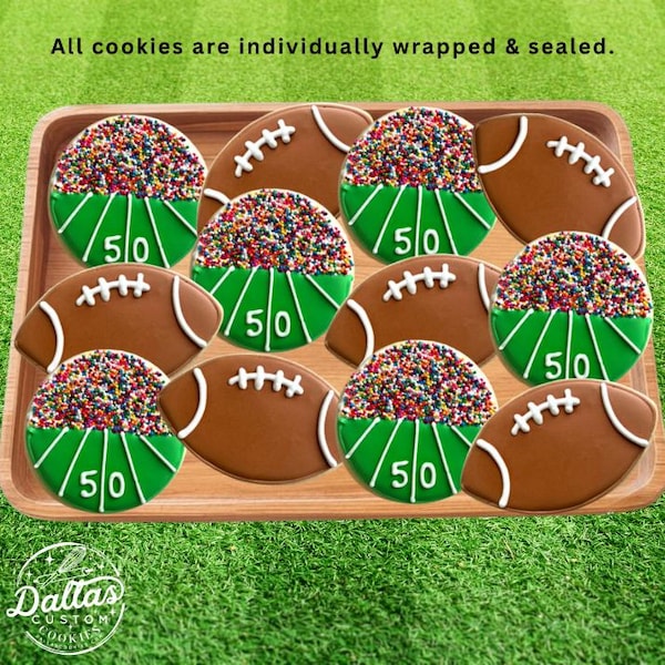Football Themed Sugar Cookies Decorated Football Cookies Football Watch Party Cookies Hostess Gift Birthday Theme Party Favors 12 Count