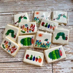 1 Dozen Hungry Caterpillar Themed Decorated Sugar Cookies Caterpillar Birthday Cookie Party Favors