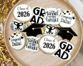 Graduation Cookies Class of 2026 Gift Grad Cookies Personalized w/NAME Graduation Cookies 2026 Graduation Decorated Sugar Cookies Gift Set