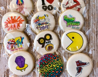 1990s themed Decorated Sugar Cookies 90s Party Favors 1990s themed Birthday Party Cookies