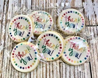 Multicolored Polka Dot Cute Circle Thank you Cookies Decorated Sugar Cookies Thank you Gift Set