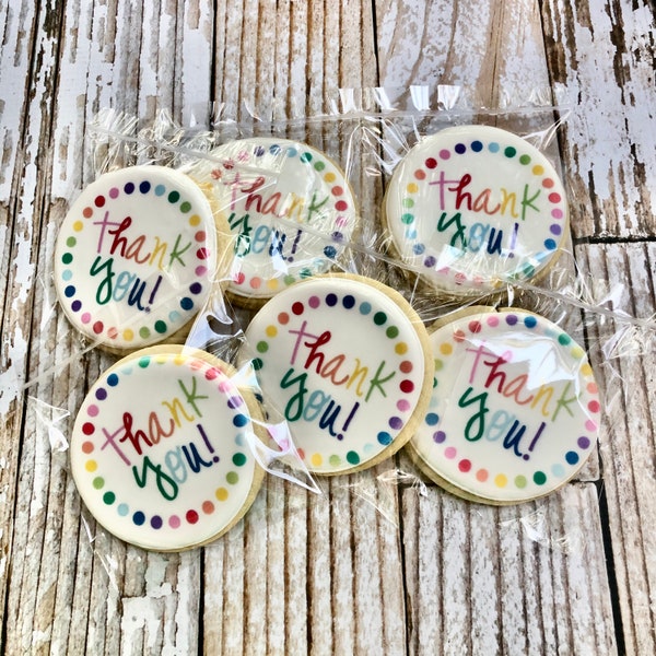 Multicolored Polka Dot Cute Circle Thank you Cookies Decorated Sugar Cookies Thank you Gift Set