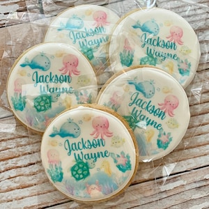 Personalized Under the Sea Themed Baby Shower Cookies Gender Neutral Decorated Baby Cookies