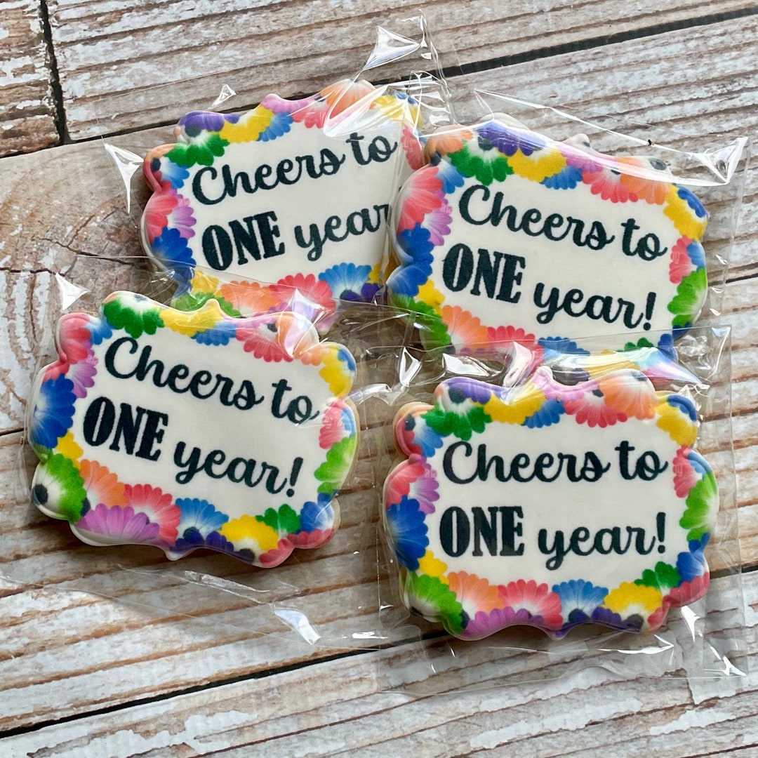 1 Dozen Sugar Cookies Cheers to ONE Year Floral Anniversary Birthday