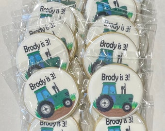 12 Count Personalized Green Tractor Themed Cookies Themed Birthday Event Sugar Cookies Care Package Birthday Cookies Individually wrapped