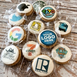 MINI Business Logo Cookie and/or Cupcake Topper Cookie Corporate Branded  Cookie sold by the Dozen Edible Image Custom Shortbread Cookies