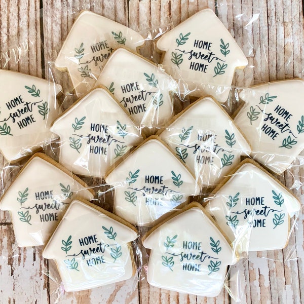 1 Dozen Home Sweet Home Realtor Decorated House Shaped Sugar Cookies House Warming Cookie Gift