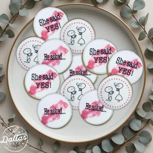 1 Dozen Stick Figure Proposal Cookies Bridal Shower Cookies Engagement Cookies She Said YES Decorated Sugar Cookies