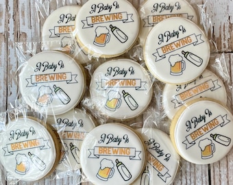 A Baby is Brewing Cookies Themed Boy Baby Shower Cookies Birthday Event Sugar Cookies Care Package Cookies Individually wrapped