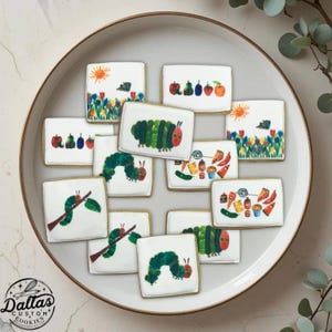1 Dozen Hungry Caterpillar Themed Decorated Sugar Cookies Caterpillar Birthday Cookie Party Favors