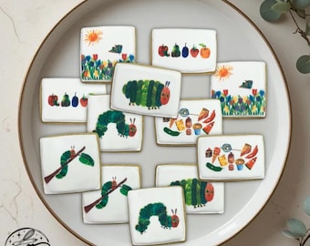1 Dozen Hungry Caterpillar Themed Decorated Sugar Cookies Caterpillar Birthday Cookie Party Favors