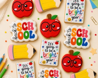 12 Count Back to School Sugar Cookie Set | Decorated Cookies for Teachers | Apple, Pencil, Notebook Designs Teacher Gift Set
