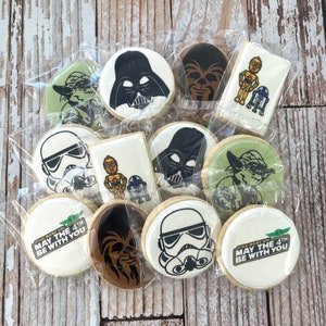 Star Wars themed May the 4th Be with You Decorated Sugar Cookies Yoda, Chewbacca, Birthday Party Cookies