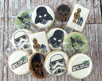 Star Wars themed May the 4th Be with You Decorated Sugar Cookies Yoda, Chewbacca, Birthday Party Cookies