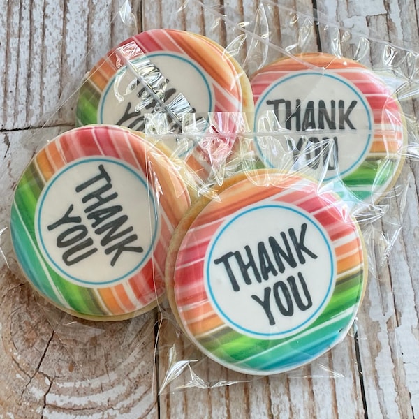 Multicolored Striped Cute Circle Thank you Cookies Decorated Sugar Cookies Thank you Gift Set