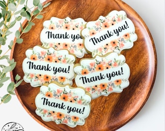 Floral Plaque Thank you Cookies Decorated Sugar Cookies Thank you Gift Set