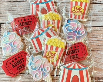 1 Dozen Circus Carnival Themed Decorated Cookies Cotton Candy Popcorn Circus Tent Themed Decorated Sugar Cookie Gift Set