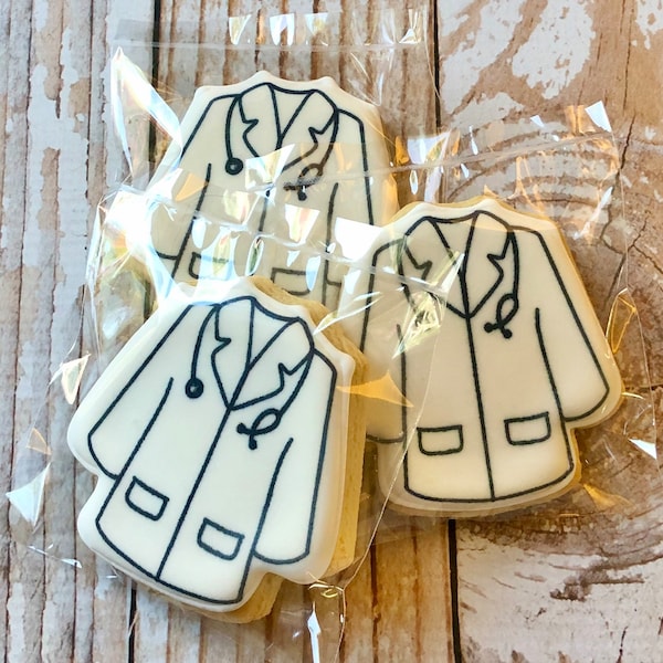 12 Count White Doctor Coat Jacket Dr Cookie Healthcare Lab Coats themed Cookies Decorated Sugar Cookies