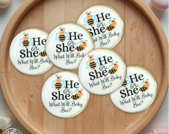 He She What Will it Bee Bumble Bee Themed Gender Reveal Gender Neutral Baby Shower Decorated Cookies