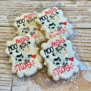 12 Count Moo Moo I&#39;m Two Birthday Themed Cookies Cow Themed Birthday Cookies