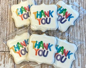 Colorful Square Plaque Shaped Thank you Cookies Decorated Sugar Cookies Thank you Gift Set