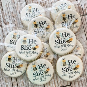 He She What Will it Bee Bumble Bee Themed Gender Reveal Gender Neutral Baby Shower Decorated Cookies
