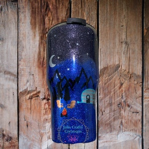 Camping tumbler, hiking tumbler, outdoor tumbler, glitter tumbler, night camping tumbler