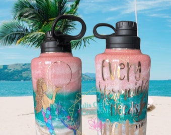 Mermaid tumbler, mermaid water bottle, beach tumbler, sunset beach tumbler, tumbler, custom tumbler, glitter tumbler