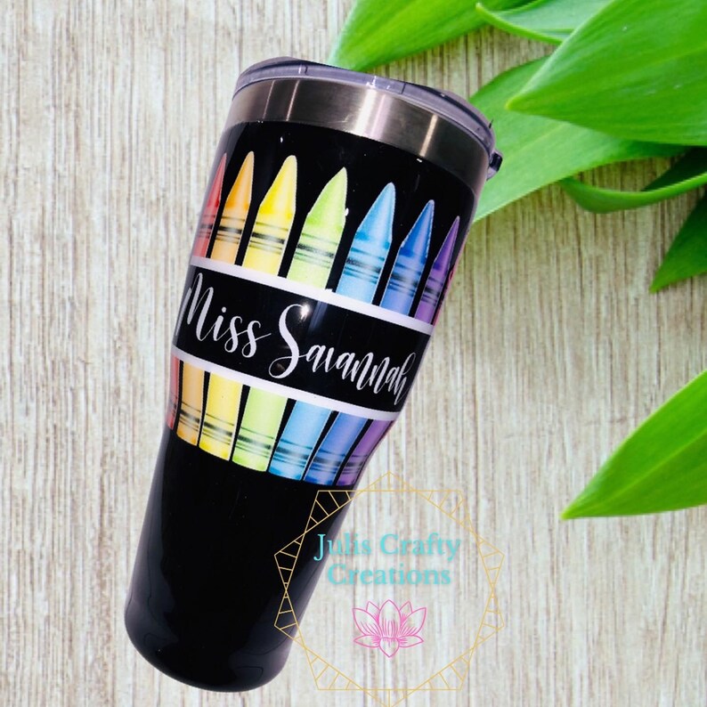 Custom Personalized Name Crayon Glitter Tumbler – 24oz Stainless Steel, Teacher Gift - View #6