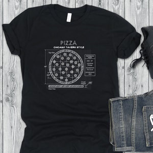 Chicago Tavern Style Pizza Blueprint Shirt - Thin Crust Pizza Lover T-Shirt - Chicago Gift for Foodie - Gift for Architect - Builder Gift