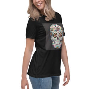 Sugar Skull T-Shirt for Women, Day of the Dead T-shirt. Mexican T-shirt, Skeleton graphic tee, Dia de los muertos.