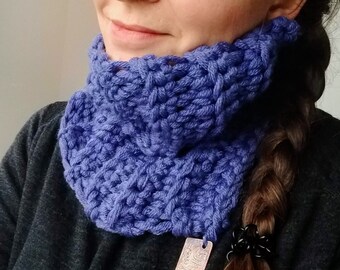 Denim blue crochet snood, wool neck warmer with split rim, chunky crochet snood, cosy cowl, comfy snood, one size snood, hygge gift for them