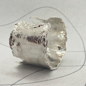 Liquid Metal molten edges Sterling silver cuff bracelet, wide silver wrist cuff, bespoke open wrist cuff, ca 4 cm wide