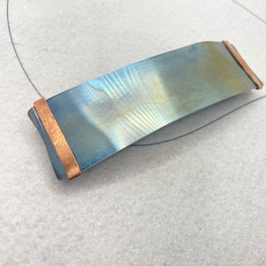 Blue Stainless Steel Barrette with Copper Accent Rivets for normal to thick hair, French Bar Hair Clip (9cm)